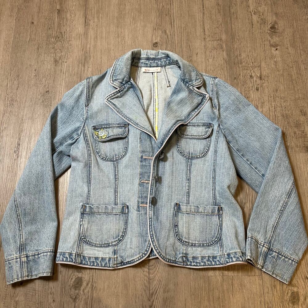 Nine West Denim Jacket Women Size Small Light Wash Button Front Utility Pockets
